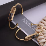 BOJIU Silver Crystal Rhinestones Cuff Bracelets Bangles BR015