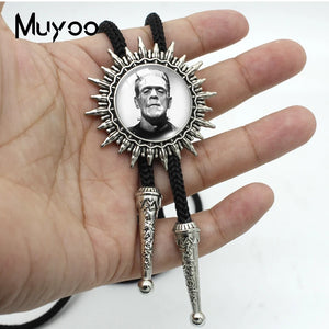 Vintage Frankenstein & Bride Halloween Movies Characters Bolo Tie Pendant