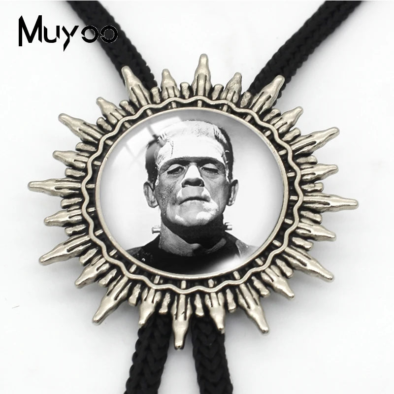 Vintage Frankenstein & Bride Halloween Movies Characters Bolo Tie Pendant