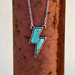 Lightning Bolt Thunder Stone Charm Necklace Metal Turquoise Thunder Jewelry