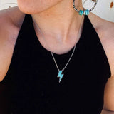Lightning Bolt Thunder Stone Charm Necklace Metal Turquoise Thunder Jewelry