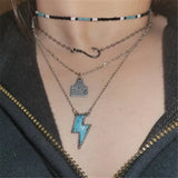 Lightning Bolt Thunder Stone Charm Necklace Metal Turquoise Thunder Jewelry