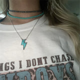 Lightning Bolt Thunder Stone Charm Necklace Metal Turquoise Thunder Jewelry