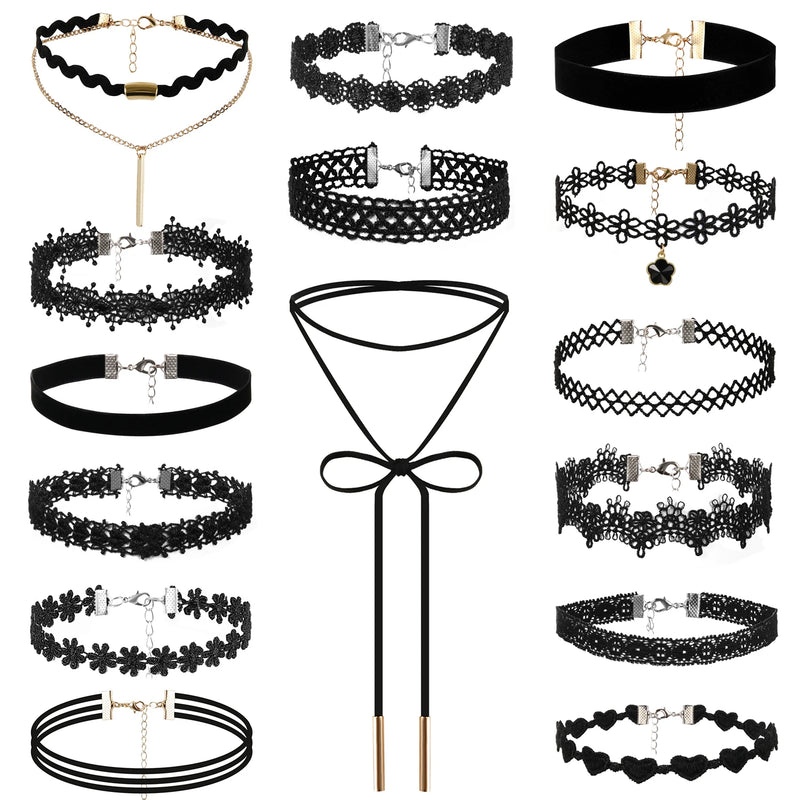 14PCS Gothic Chokers Beaded Flowers Lace Neck Choker Tassel Women Jewelry