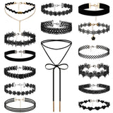 14PCS Gothic Chokers Beaded Flowers Lace Neck Choker Tassel Women Jewelry