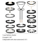 14PCS Gothic Chokers Beaded Flowers Lace Neck Choker Tassel Women Jewelry