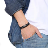 Personalized Engraved Men's Leather Bracelet with Magnetic Buckle