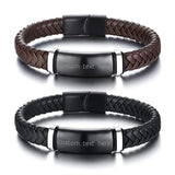Personalized Engraved Men's Leather Bracelet with Magnetic Buckle