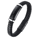 Personalized Engraved Men's Leather Bracelet with Magnetic Buckle