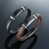 Personalized Engraved Men's Leather Bracelet with Magnetic Buckle