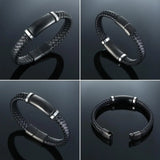 Personalized Engraved Men's Leather Bracelet with Magnetic Buckle