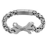 Spanner Wrench Charm Bracelet Men Stainless Steel Silver Jewelry