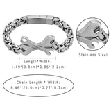 Spanner Wrench Charm Bracelet Men Stainless Steel Silver Jewelry