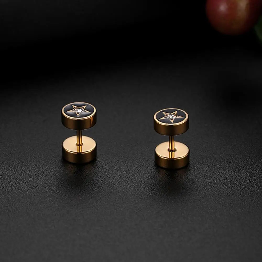 Punk Pentagram Dumbbell Stainless Steel Earrings