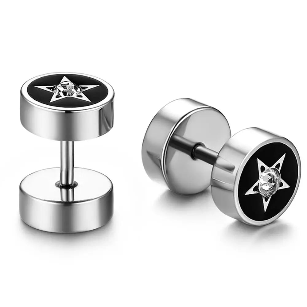 Punk Pentagram Dumbbell Stainless Steel Earrings