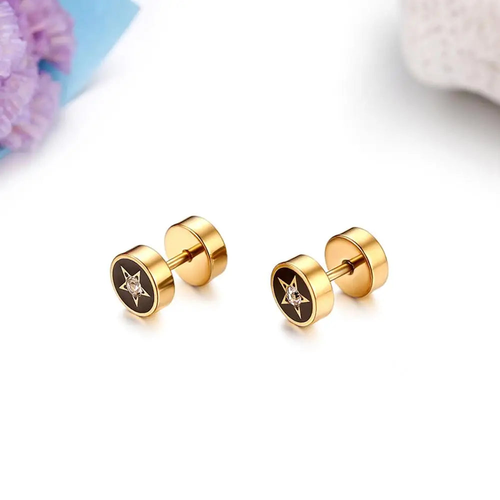 Punk Pentagram Dumbbell Stainless Steel Earrings