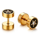 Punk Pentagram Dumbbell Stainless Steel Earrings