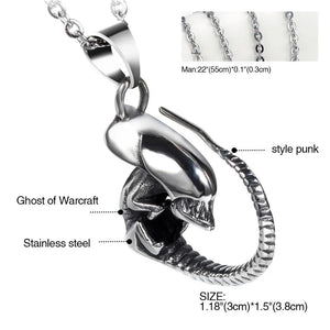 BONISKISS Men's Punk Pendant Necklace Stainless Steel Alien Dragon Biker Jewelry