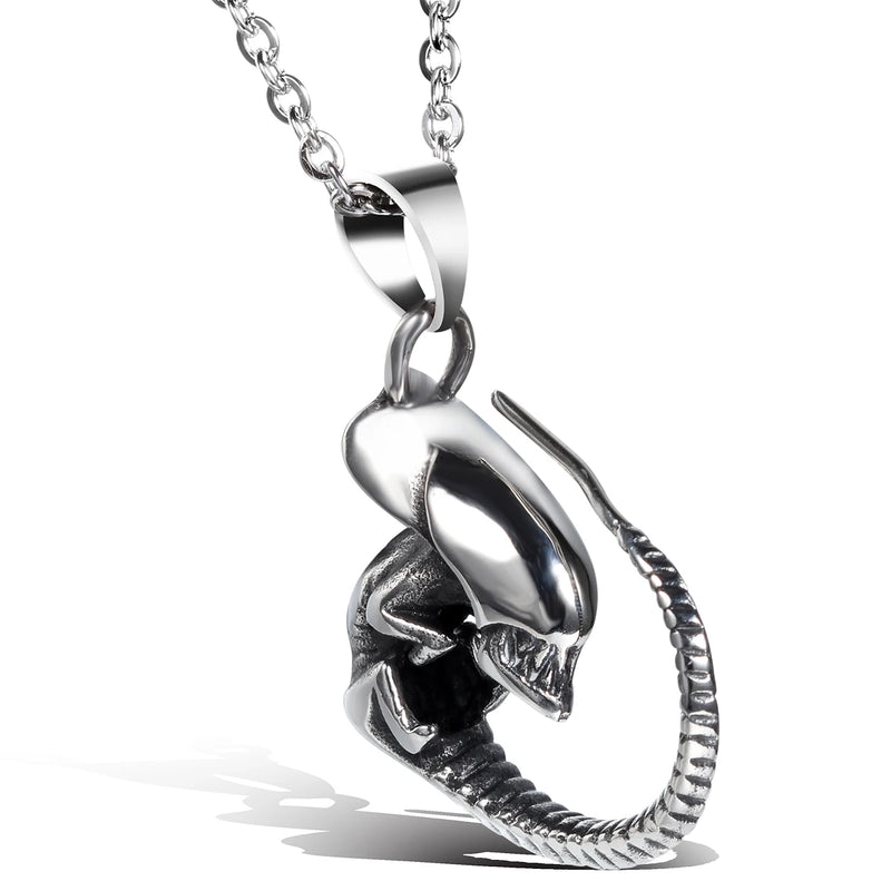 BONISKISS Men's Punk Pendant Necklace Stainless Steel Alien Dragon Biker Jewelry