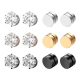 Stainless Steel Magnet Stud Earrings Unisex Round No Piercing Jewelry