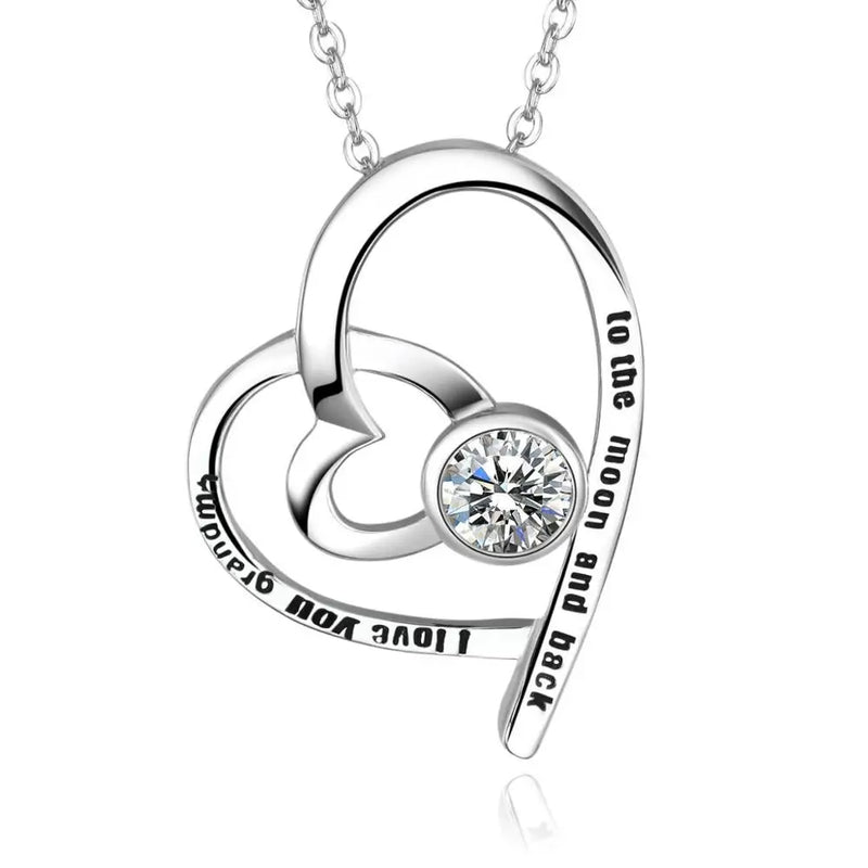 925 Silver Heart Pendant Necklace with Crystal for Women