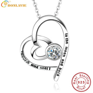 925 Silver Heart Pendant Necklace with Crystal for Women