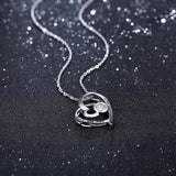 925 Silver Heart Pendant Necklace with Crystal for Women