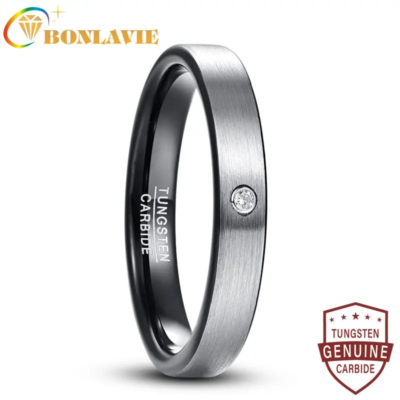 Men's Matte Tungsten Carbide Ring with Cubic Zircon Punk Style