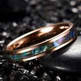 4MM Rose Inlaid Abalone Shell Tungsten Carbide Ring Men's Jewelry Wedding Band