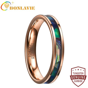 4MM Rose Inlaid Abalone Shell Tungsten Carbide Ring Men's Jewelry Wedding Band