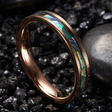 4MM Rose Inlaid Abalone Shell Tungsten Carbide Ring Men's Jewelry Wedding Band