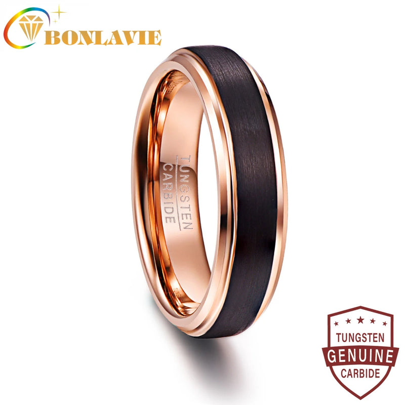 6mm Rose Plating Tungsten Carbide Men's Wedding Band Size 5-12