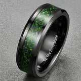 8mm Carbon Fiber Green Zircon Dragon Pattern Tungsten Carbide Ring