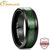 8mm Carbon Fiber Green Zircon Dragon Pattern Tungsten Carbide Ring