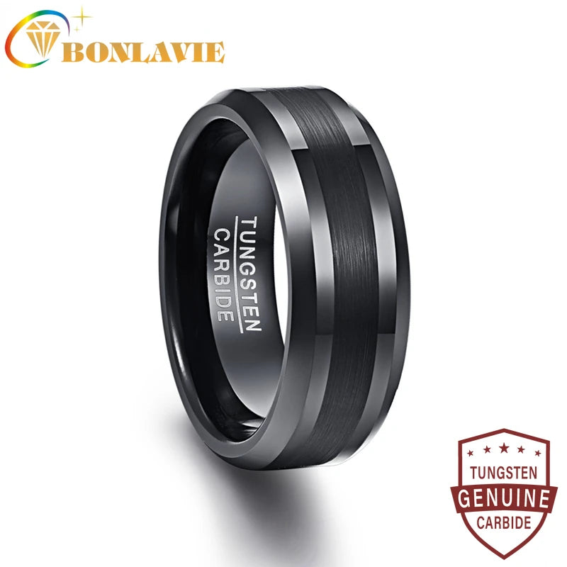 8mm Tungsten Carbide Ring Brushed Center Men's Ring Size 7-12