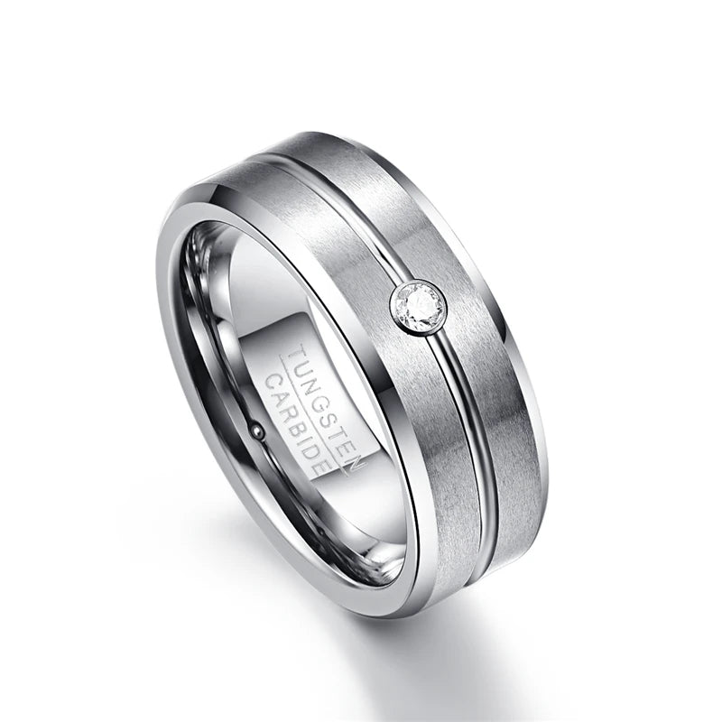 8mm Tungsten Carbide CZ Zircon Men's Wedding Band