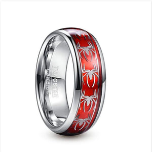 8mm Tungsten Carbide Steel Ring Red Opal Spider Motif Men's Wedding Band