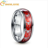8mm Tungsten Carbide Steel Ring Red Opal Spider Motif Men's Wedding Band