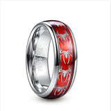 8mm Tungsten Carbide Steel Ring Red Opal Spider Motif Men's Wedding Band