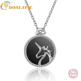 925 Silver Necklace Unicorn Fritillary Agate Couple Crystal Birthday Gift