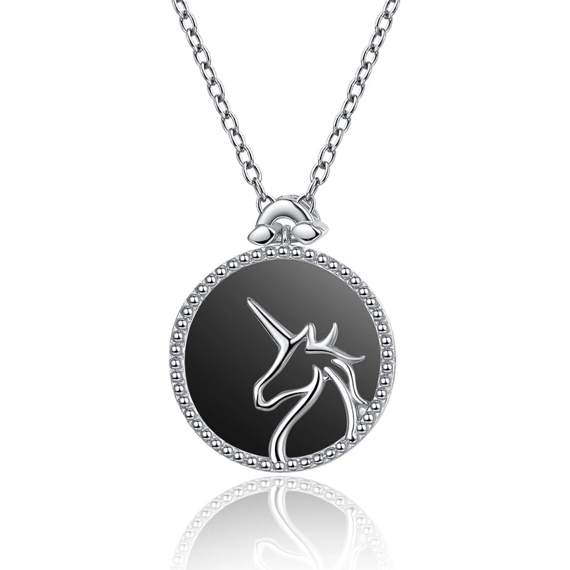 925 Silver Necklace Unicorn Fritillary Agate Couple Crystal Birthday Gift