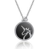 925 Silver Necklace Unicorn Fritillary Agate Couple Crystal Birthday Gift