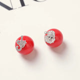 S925 Silver Red Pearl Earrings Christmas Snowman Zircon Red Earrings