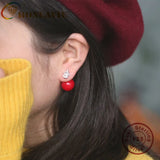 S925 Silver Red Pearl Earrings Christmas Snowman Zircon Red Earrings