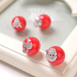 S925 Silver Red Pearl Earrings Christmas Snowman Zircon Red Earrings