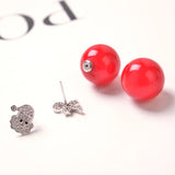 S925 Silver Red Pearl Earrings Christmas Snowman Zircon Red Earrings