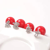 S925 Silver Red Pearl Earrings Christmas Snowman Zircon Red Earrings