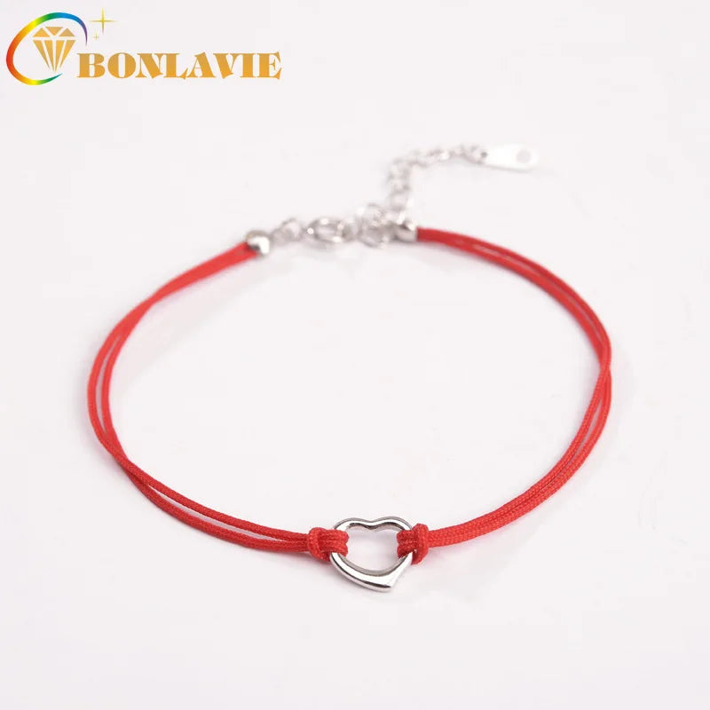 S925 Sterling Silver Red Rope Heart Bracelet Lucky Birthday Gift