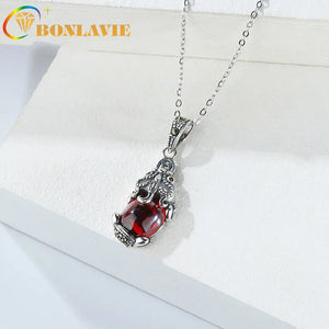 Ancient Chinese Monster Garnet Pendant Silver Necklace