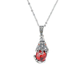 Ancient Chinese Monster Garnet Pendant Silver Necklace
